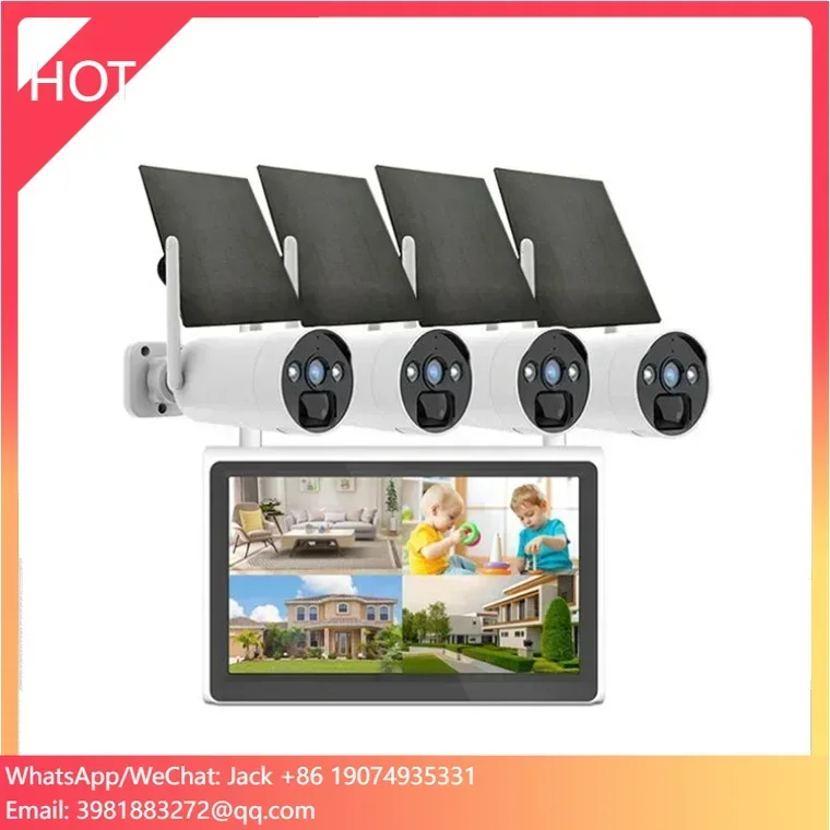 

Rscamtom 4CH Wireless CCTV System for Environmental with Solar Panel for Emergency Backup Surveillance