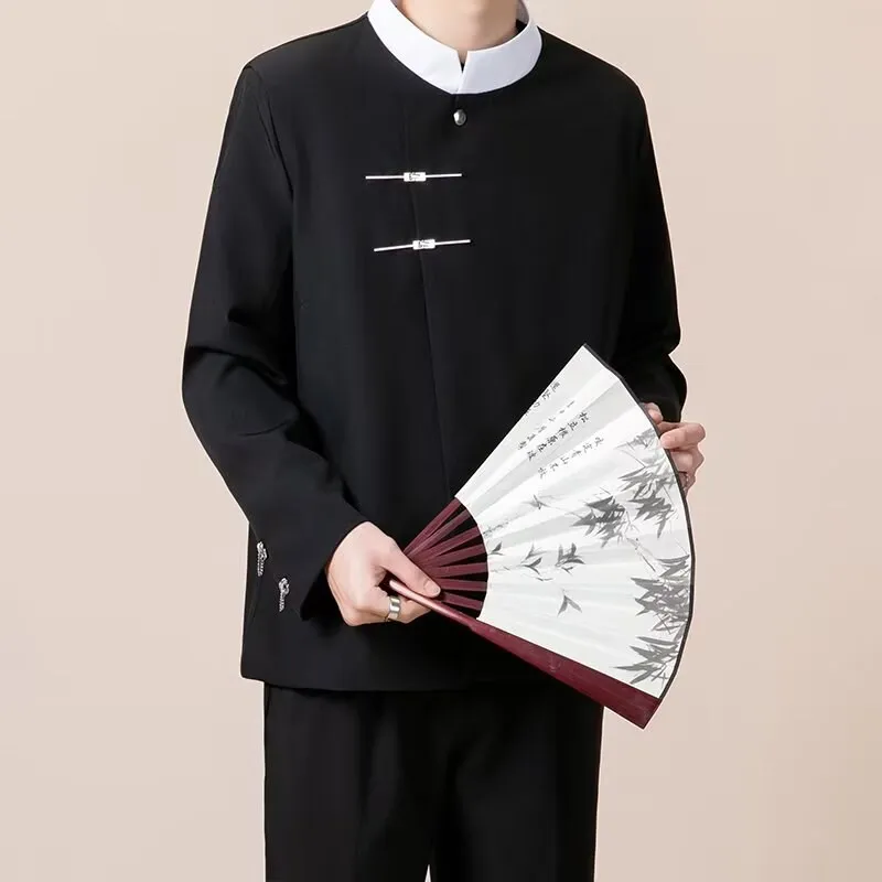 

Новый китайский костюм Zhongan Jaet, мужское повседневное пальто с металлическими пуговицами и высокой талией, молодежное летнее модное пальто свободного покроя