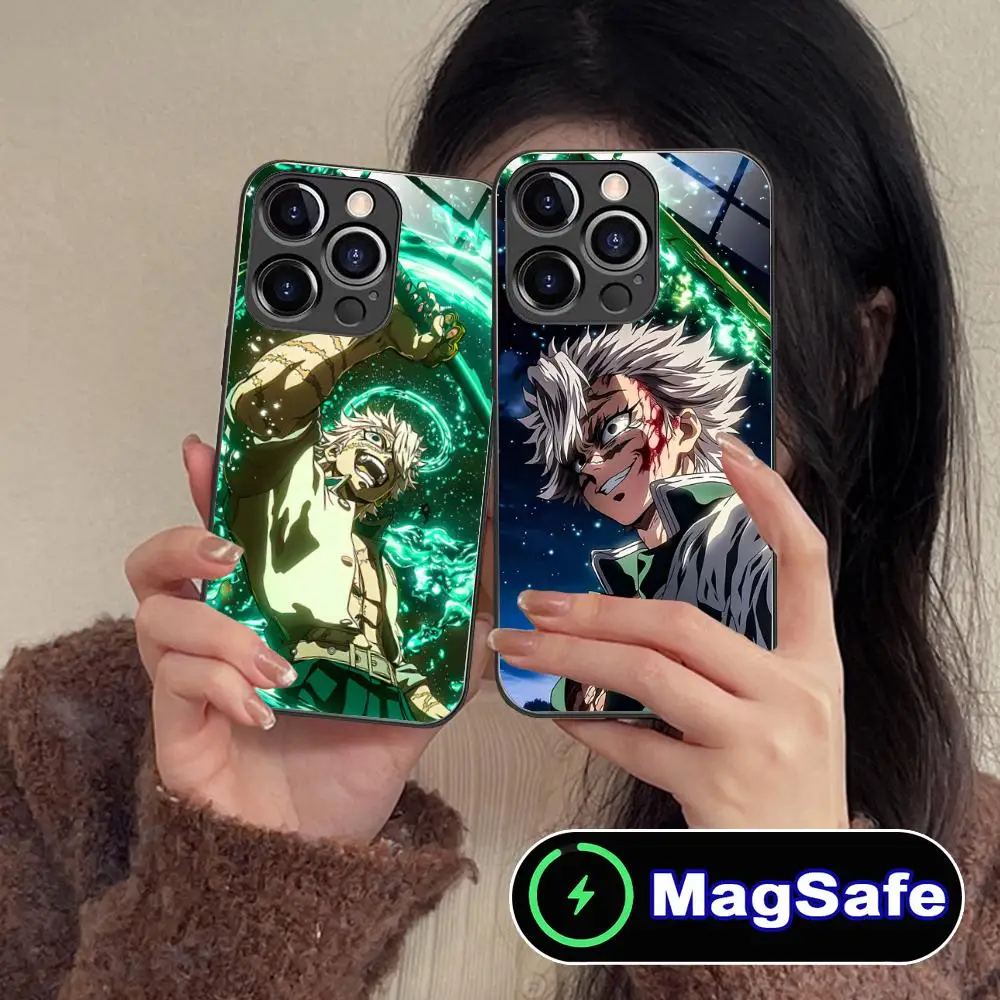حافظة هاتف Demon Slayer Sanemi لهاتف iPhone 16 15 14 13 12 11 Pro Max Plus Mini MagSafe لون زجاجي واقي للهواتف الذكية جميل