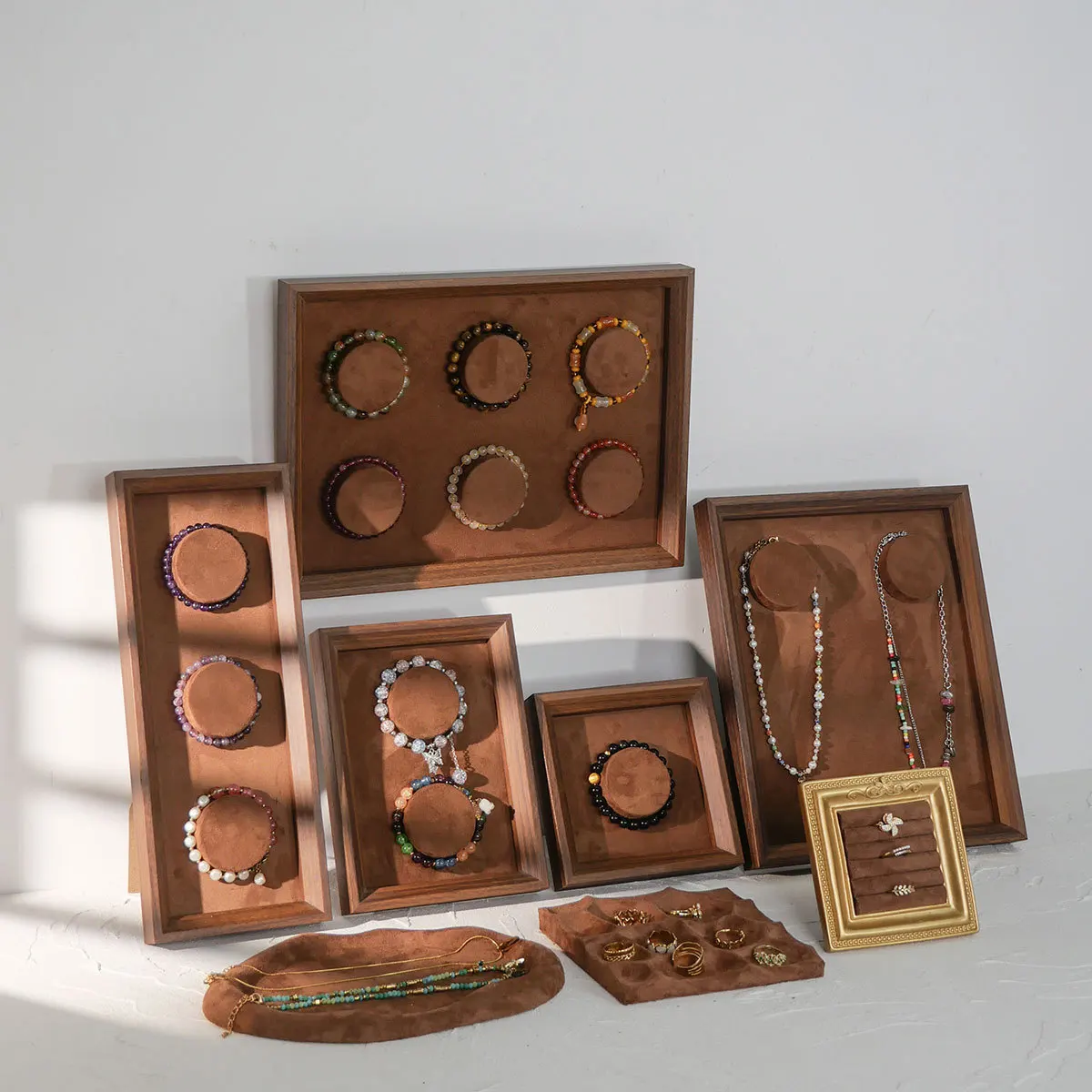 

Antique Brown Jewelry Display Frame Multi-Layer Necklace Bracelet Ring Holder Vintage Photo Prop for Jewelry Photography