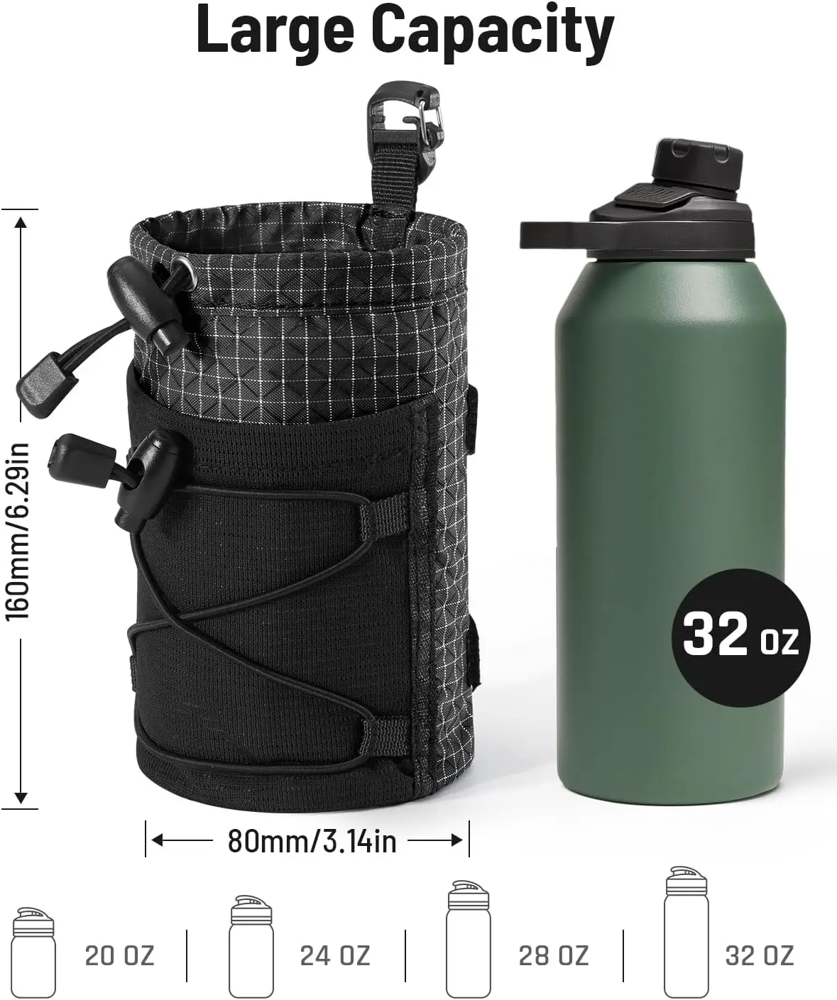 Image 3: Pochette porte-bouteille d'eau avec boucle à crochet, porte-bouteille d'eau pour sac à dos, support de sac en maille adapté aux bouteilles de 8 à 32 oz pour la randonnée, Ru