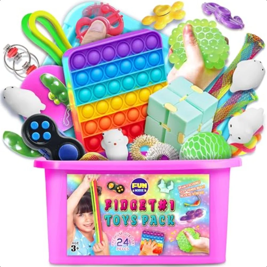 

Fidget Box for Girls Boys FunKidz Mystery Sensory Fidget Pack Toys for Str Relief Party Favors Gift Classroom Prizes Travel Cam