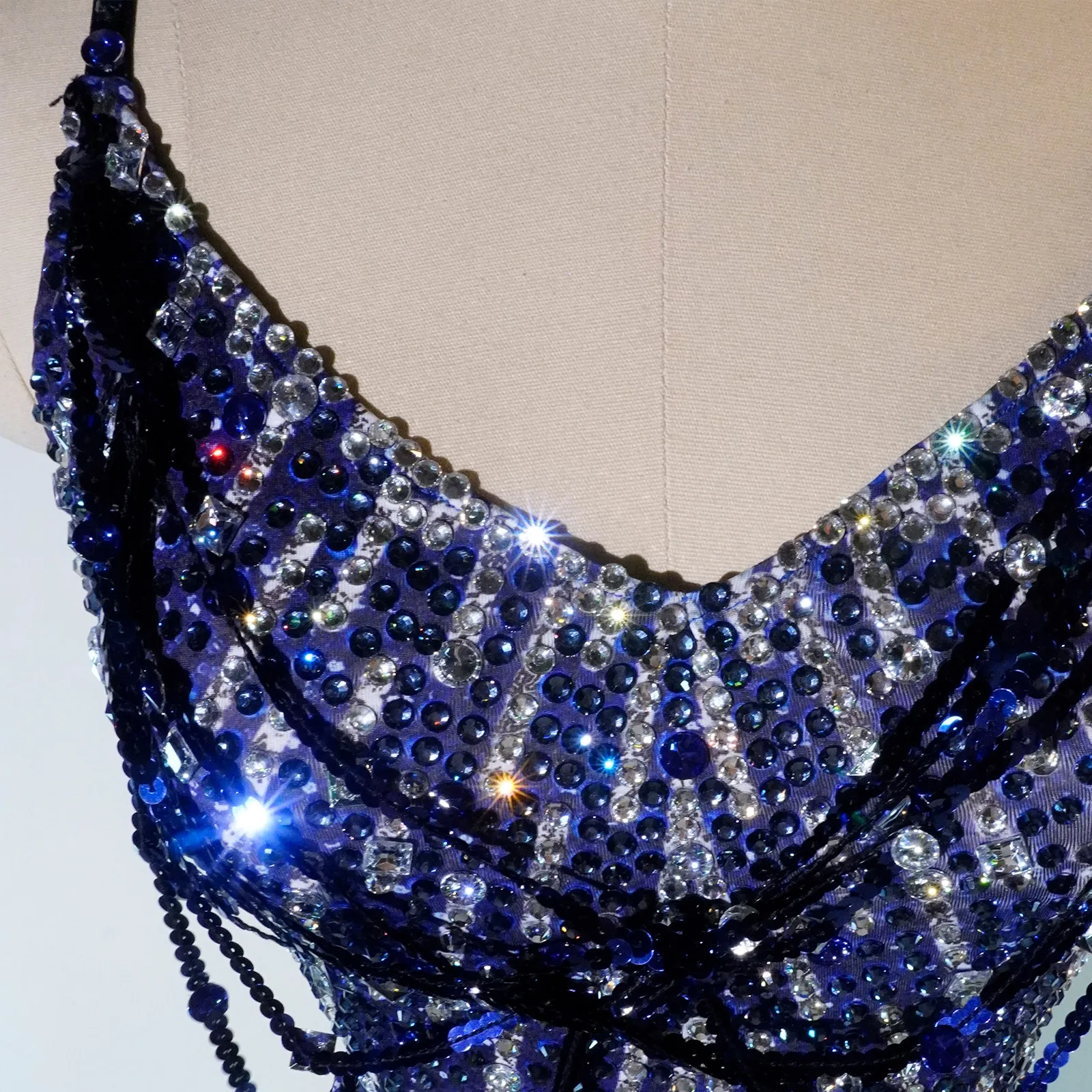 New Music Stage Singer Costumes Glittering Blue Rhinestones Tassel Bodysuit Latina Dance Costumes Queen Nightclub Birthday DJ DS