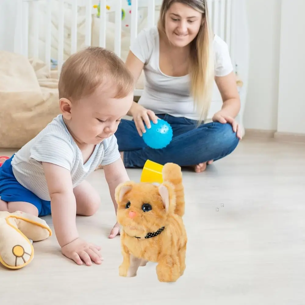 Interaktives Katzen-Plüschtier zum Gehen, Wackeln, Schwanz mit Sound, Gehroboter, Kätzchen-Plüschbegleiter, sanft zu berühren