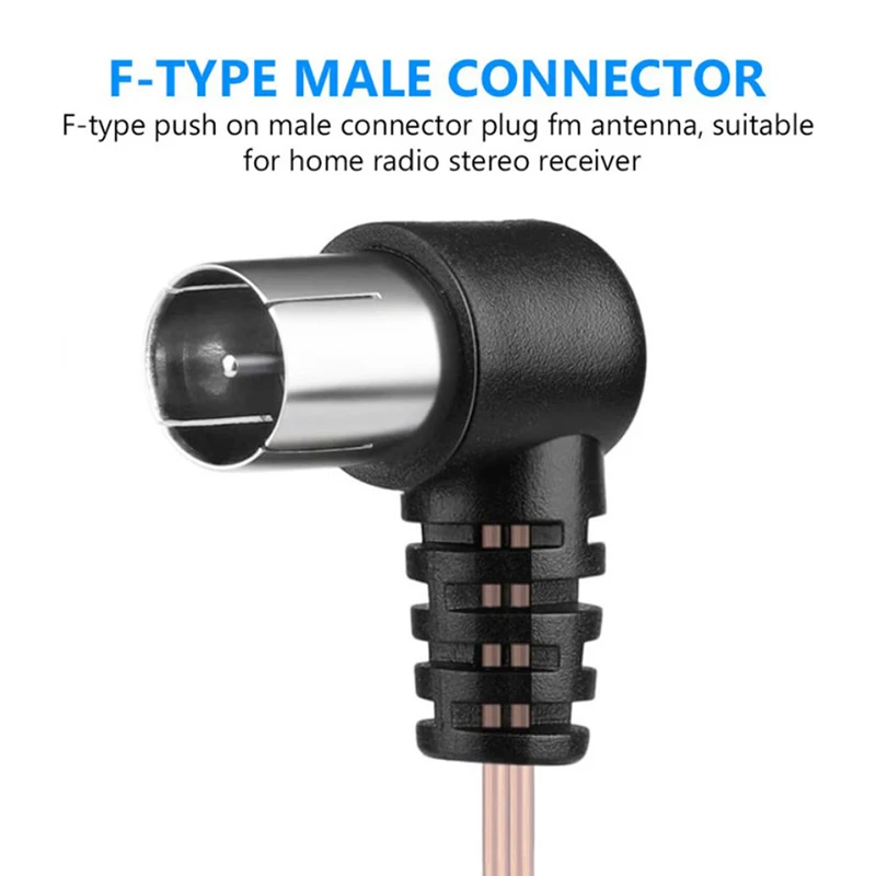 Antena FM 75 ohm f tipo plugue macho para rádio doméstico, receptor de sinal estéreo