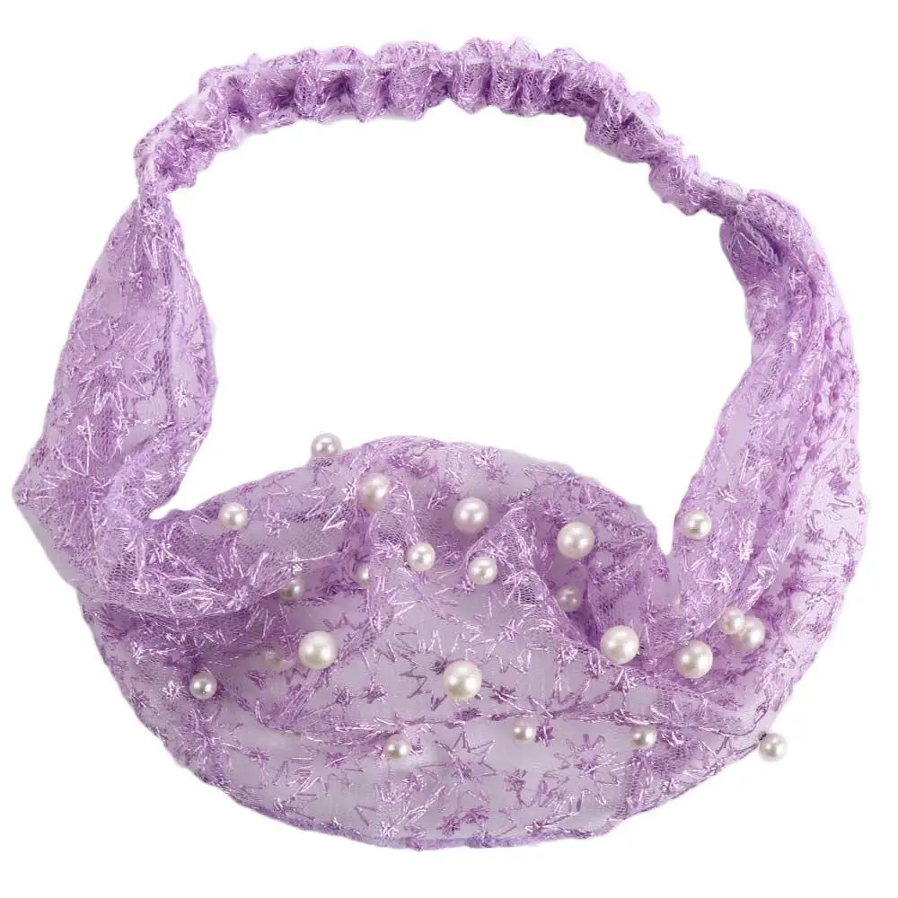 

Pearls Flower Face Wash Fashion Design Women Hair Accessories Korean Style Hair Wear Organza Headband Wide Side Hairband