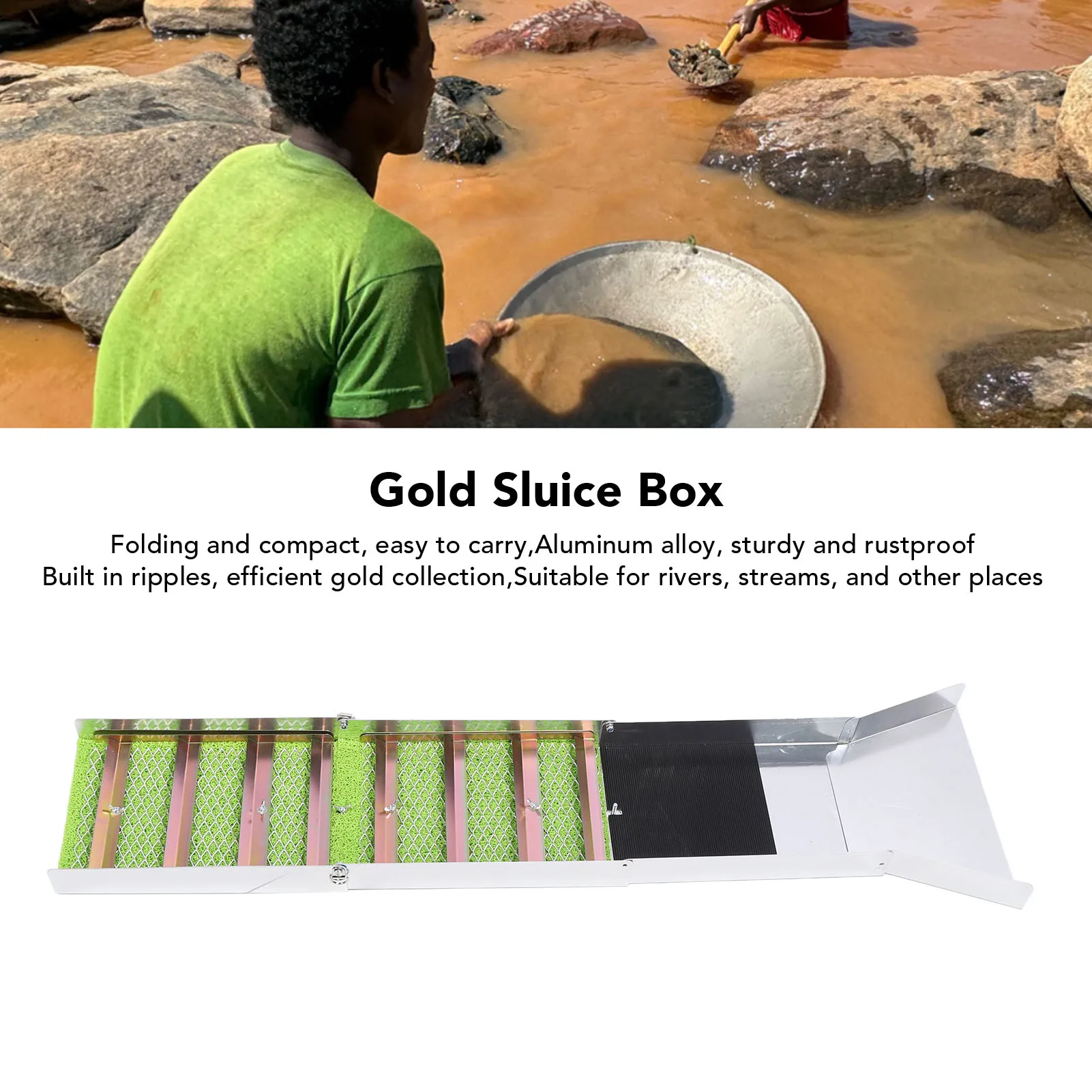 50 Inch 127cm Folding Gold Sluice Box Aluminum Alloy Gold Mining Equipment Portable Panning Prospecting Tool