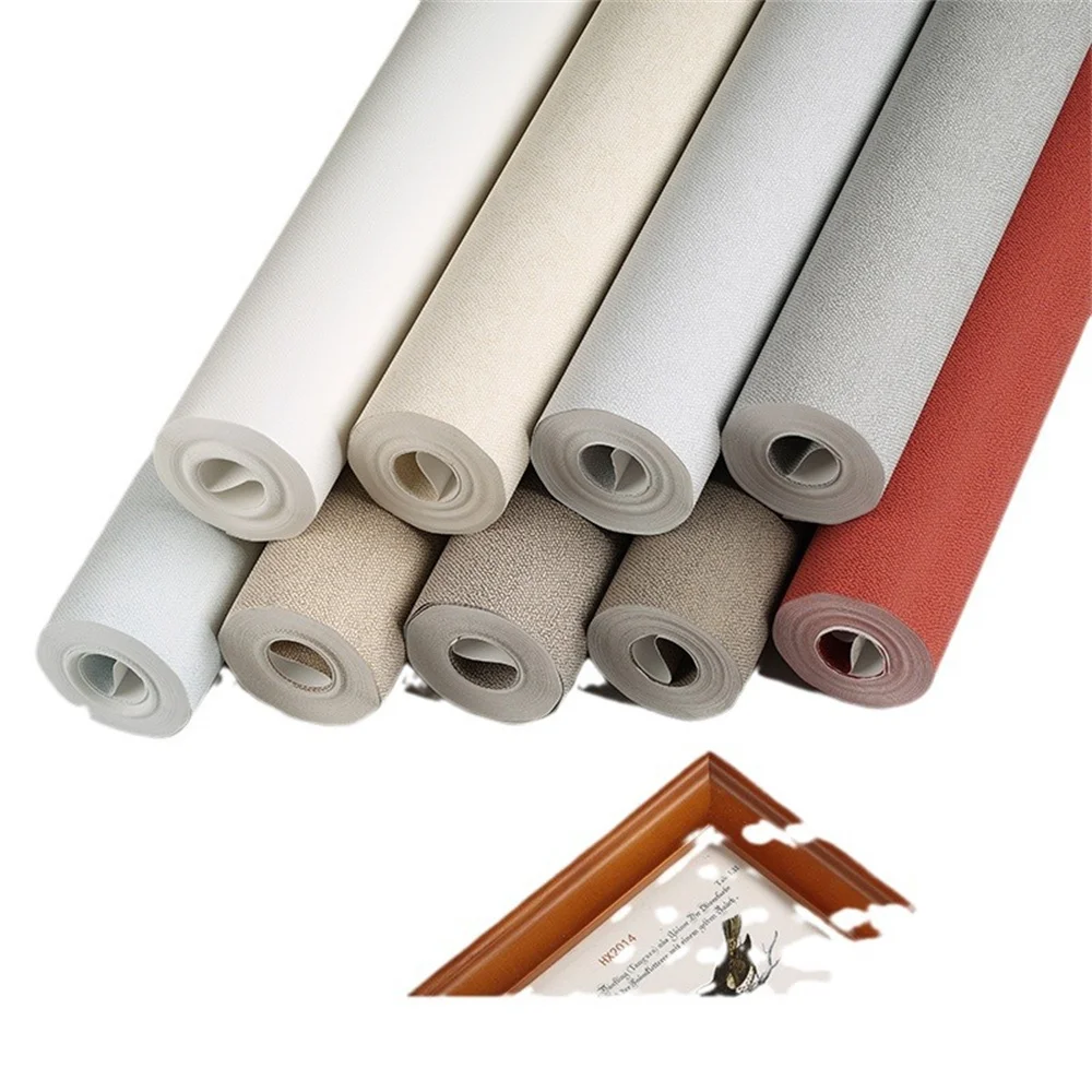 Modern Pure Color Linen Wallpaper Living Room Restaurant Shop Grey Flax Wallpaper Industrial