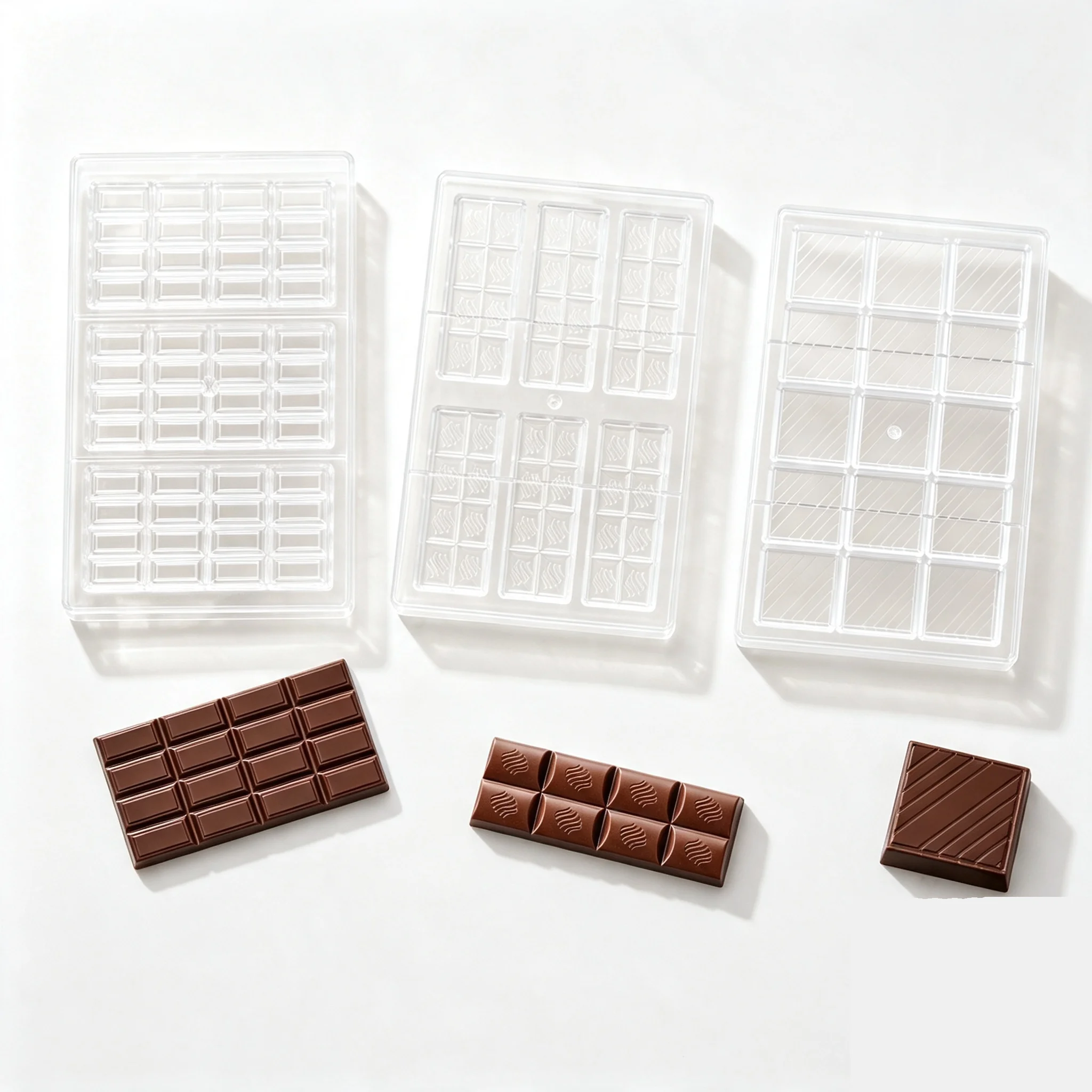 Chocolate Bar Molds 3‑Pack, Hard Clear Polycarbonate Non‑Stick Candy Mould Set, DIY Home Pastry & Chocolate Baking Making Tools