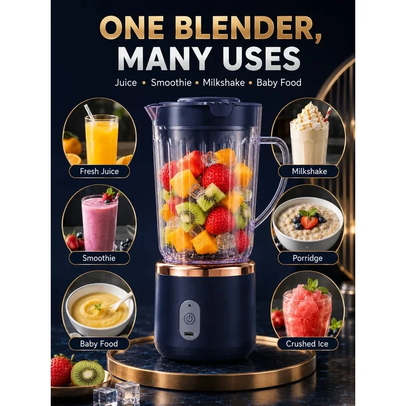 Food Grade 800ml Wireless Blender 1500mAh Battery 6 Blade Fruit Juicer Cup 30W Portable Smoothie Mixer For Shakes Drinks