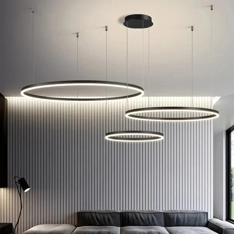 Modern LED Circular shape Pendant Lamp For Living Room Bedroom Dining Room Balck Rond Ring Design Ceiling Chandelier Light