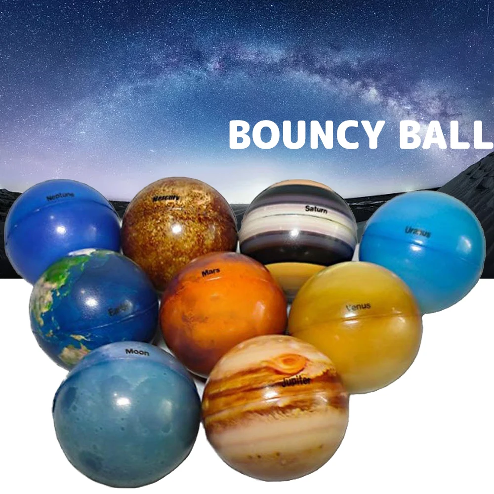 Bola elástica de juguete de 6,3 cm, bola hinchable, bola de esponja, sistema Solar, bola de estrella y Luna, bola de globo terrestre, bola de estrella impresa de ocho planetas
