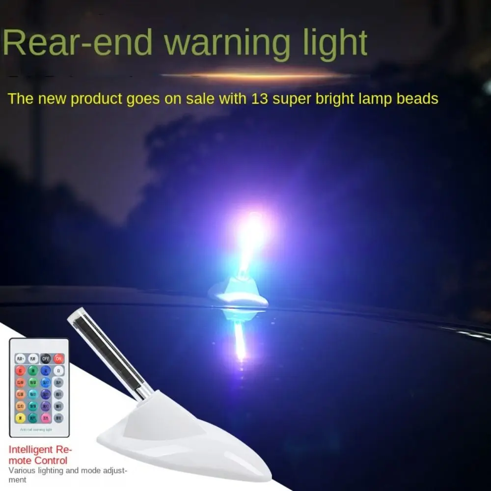 Solar Power Shark Fin Antenna LED Light Anti-static Roof Top Mount Car Anti-collision Light Aerial Antenna Cover Anti-collision