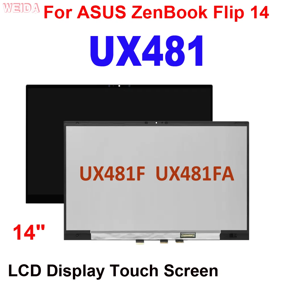 14 inch For ASUS ZenBook Flip 14 UX481 LCD Display Touch Screen Digitizer Assembly For ASUS UX481F UX481FA LCD Replacement Part