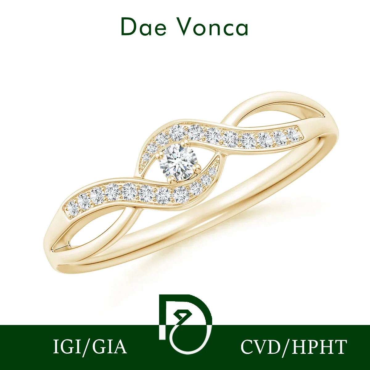 Twist Shaped Round Lab Diamond Ring Lab Grown With Zero Emissions Diamond Ring 9K/14K/18K Yellow Gold Openwork Shank Ring