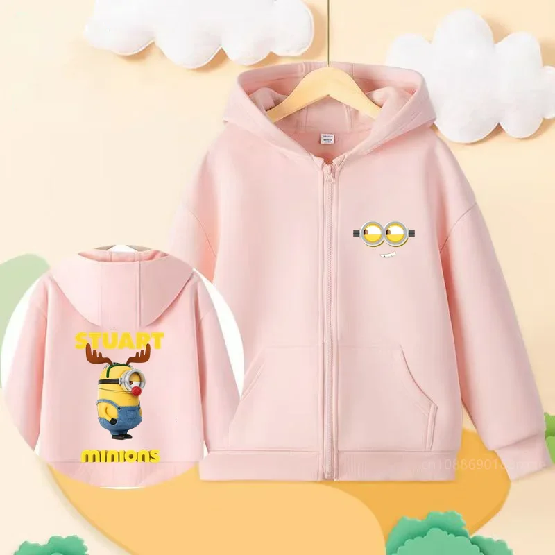 Minions Anime felpa con cappuccio per bambini con cerniera felpa con cappuccio moda Casual per ragazzi e ragazze