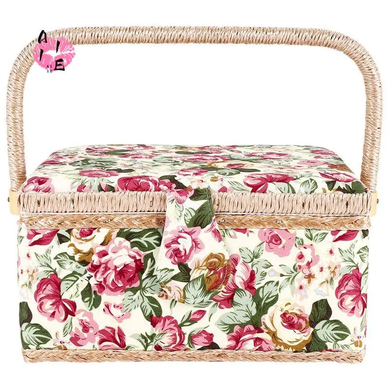 A11E-Extra Large Sewing Basket,Vintage Sewing Basket,For Needles, Thread, Tape Measure, And Other Sewing Supplies Storage