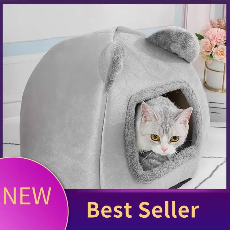 

1 Piece Pet Removable And Washable Kennel Pet Winter Sleeping Bed Cartoon Cute Kennel Gray
