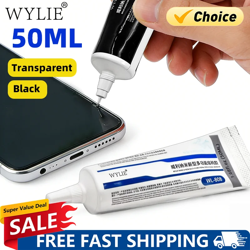 WYLIE WL-808 Nano Repair Adhesive 50ml Soft Elastic Rubber with Rapid Curing Ideal for Mobile Phone & LCD Screen Fixing