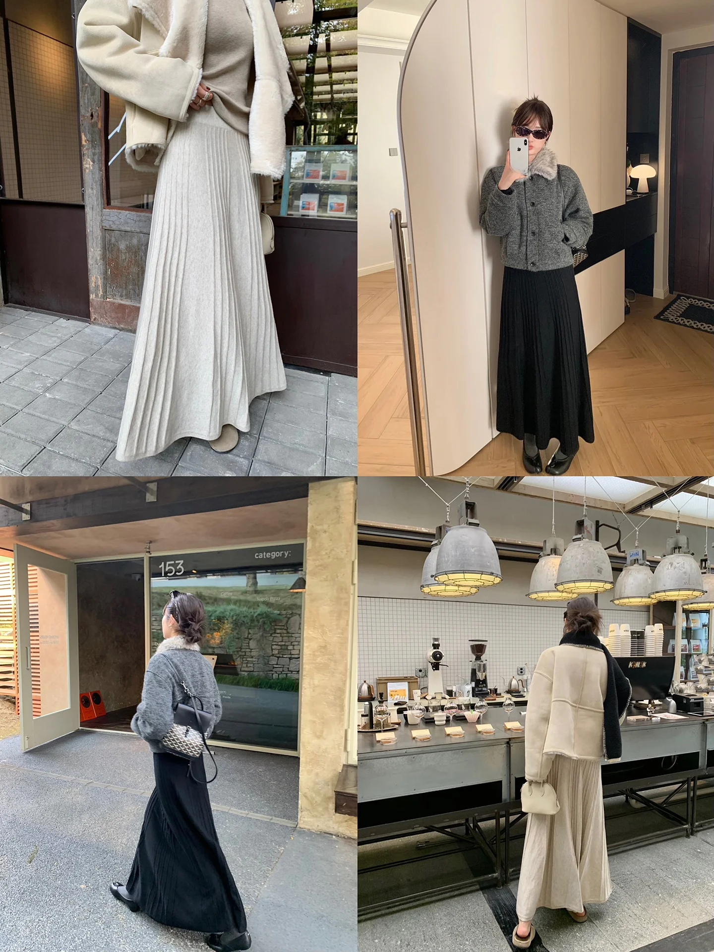 

White Studio Knitted f-length Skirt Autumn Winter Versatile Two-tone Large Hemline Gentle Personali Ci Commute Casual