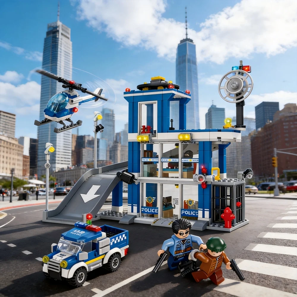 

601 Pcs Creative Police Station Model, MOC Building Blocks Toy for Desk, DIY Funny Home Decor, Best Gift for All Ages.