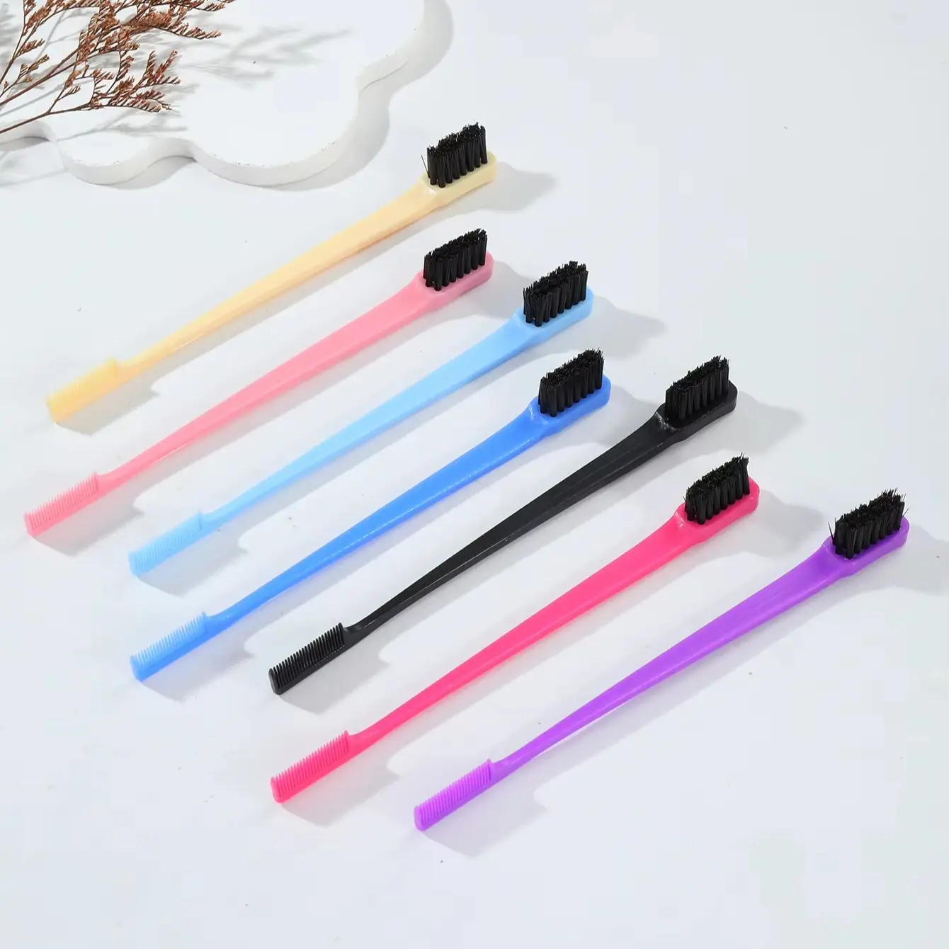 Hair Anti-static Edge Brush Comb 2-in-1 Double-sided Edge Control Brush Hair Styling Tool with Comb,Special for Real Hair Wigs