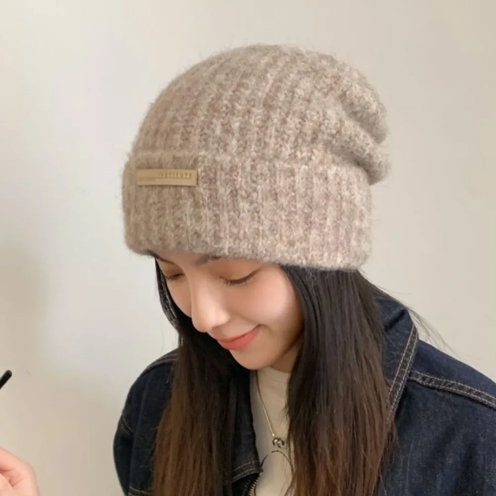 

Streetwear Korean Style Knitted Pullover Hat Soft All-match Plush Woolen Hat Elastic Solid Color Brimless Beanie Cap Gifts