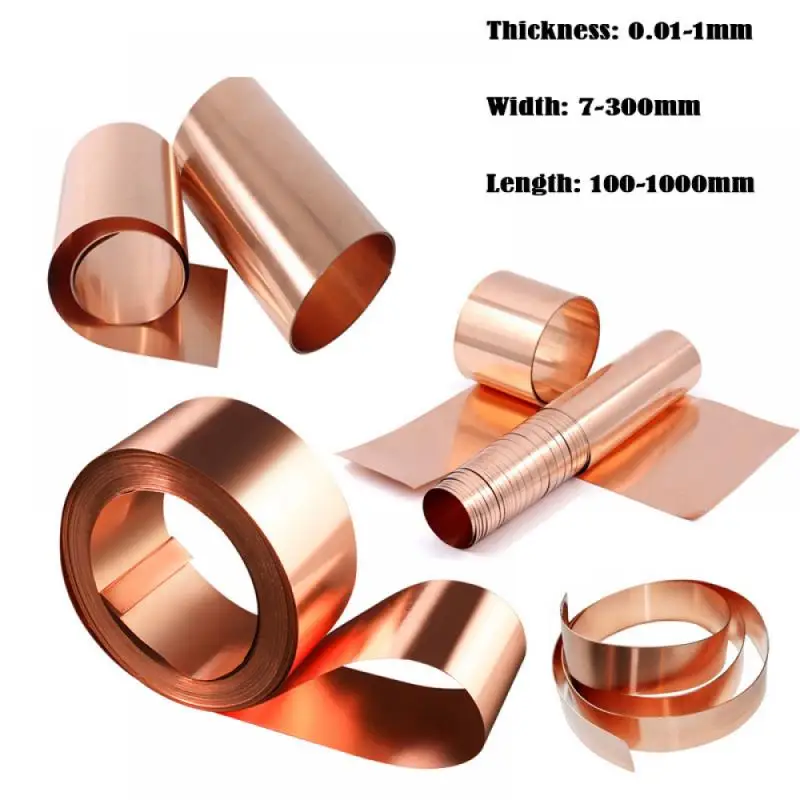 1pcs 99.9% Pure Coppers Foil Sheet Plate 7-300mm Wide, 100-1000mm Length, 0.01-1mm Thick, for DIY Craft