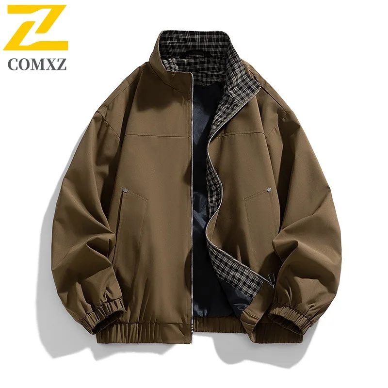 سترة رجالي فاخرة لركوب الدراجات في الهواء الطلق من COMXZ 2025 سترة مريحة ومتينة عالية الجودة بياقة بيسبول معطف خريف خفيف الوزن
