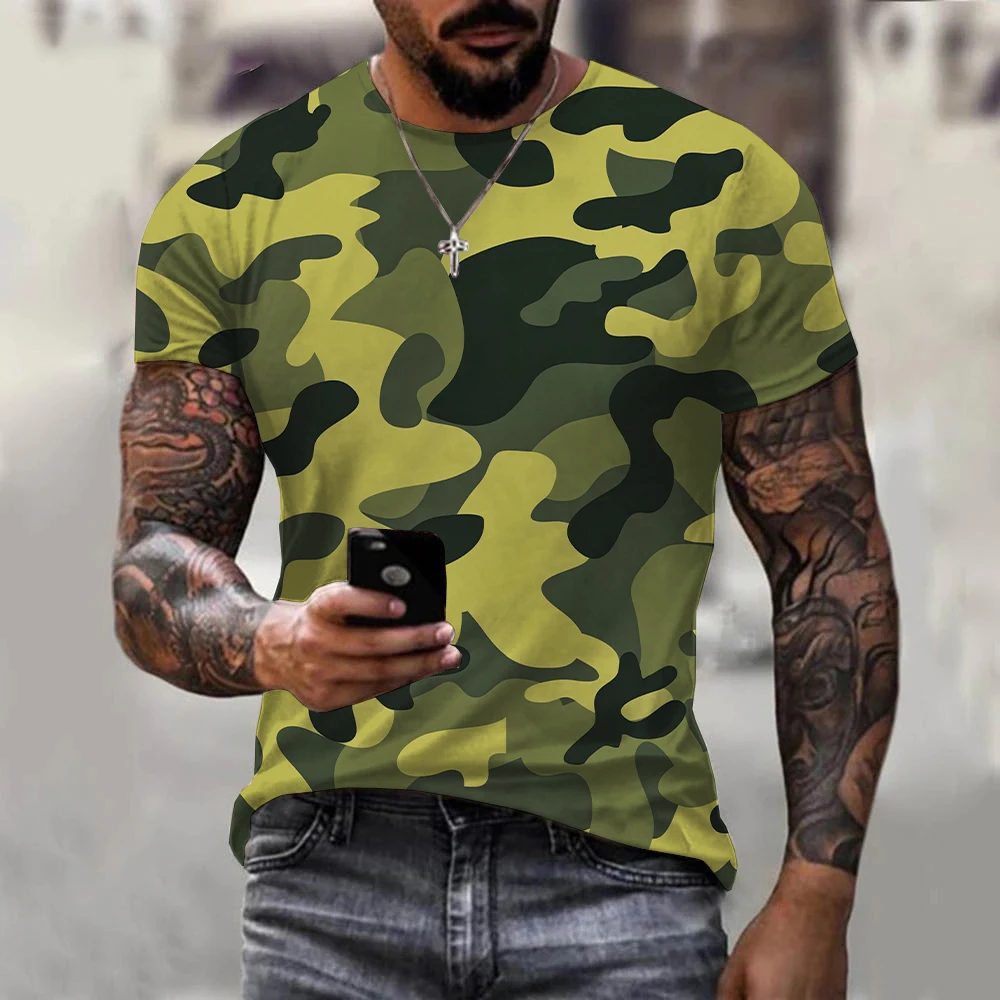 Summer Old Army Camouflage Men\'s T-Shirt Retro Casual Outdoor Universal Work Wear Loose Oversized Top Short Sleeve Clothing