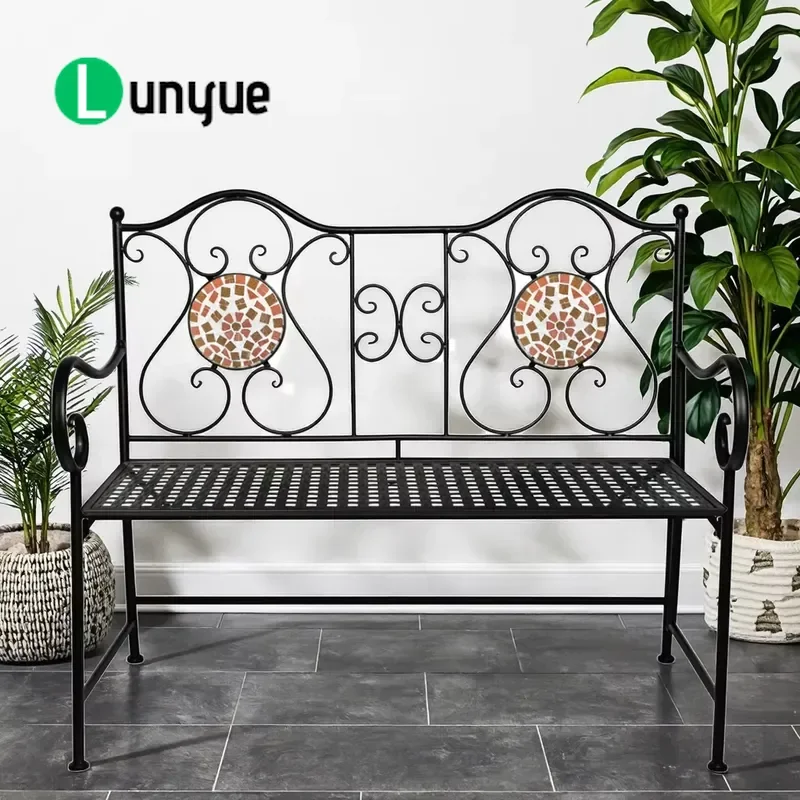 Black Butterfly Shaped Wrought Iron Garden Bench Modern 2 Seater Metal Outdoor Furniture Durable Eco Friendly For Patio Park