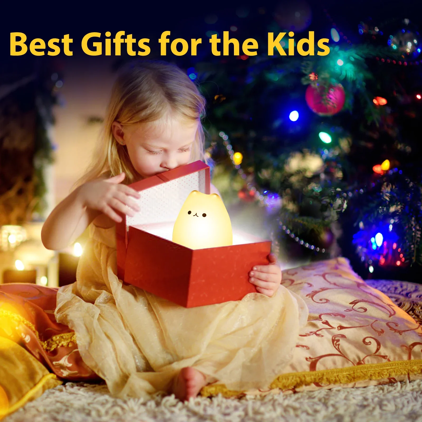 Mini Kawaii Popular Cat Baby Night Lamp 7-color Pat  Color-changing Eye Protection Bedroom Bedside Nightlight Gift Children Dad