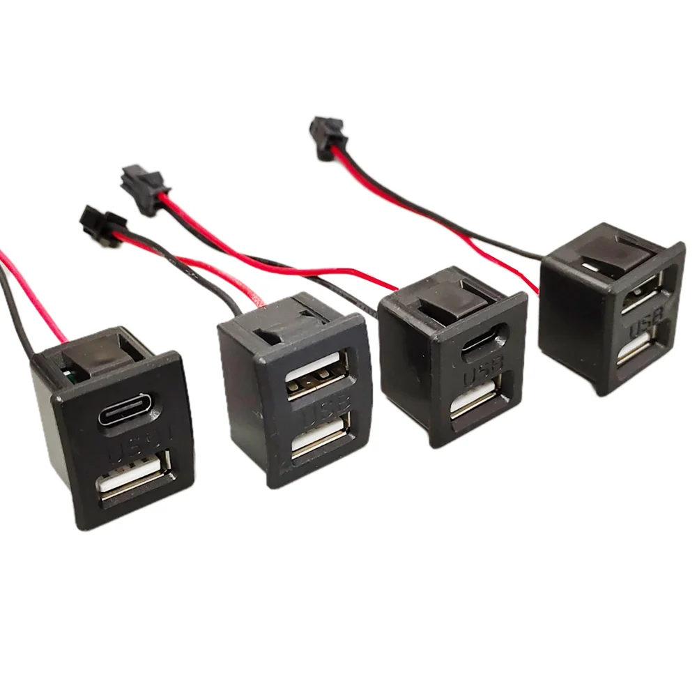 Image of Doppelschichtige USB-Buchse Typ-C Buchse + USB-A Buchse Ladeanschluss mit JST SM Anschlusskabel für LED-Licht Stromversorgung
