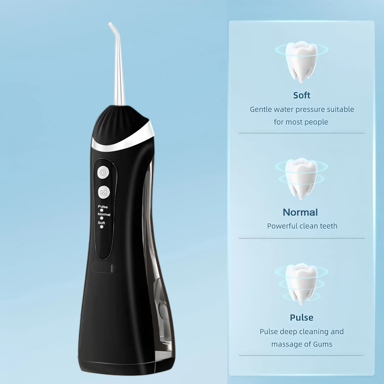 Dental Oral Irrigator Water Flosser Thread Teeth Pick Mouth Washing Machine 3 Nozzels 3 Modes USB Rechargeable 300ml Tank