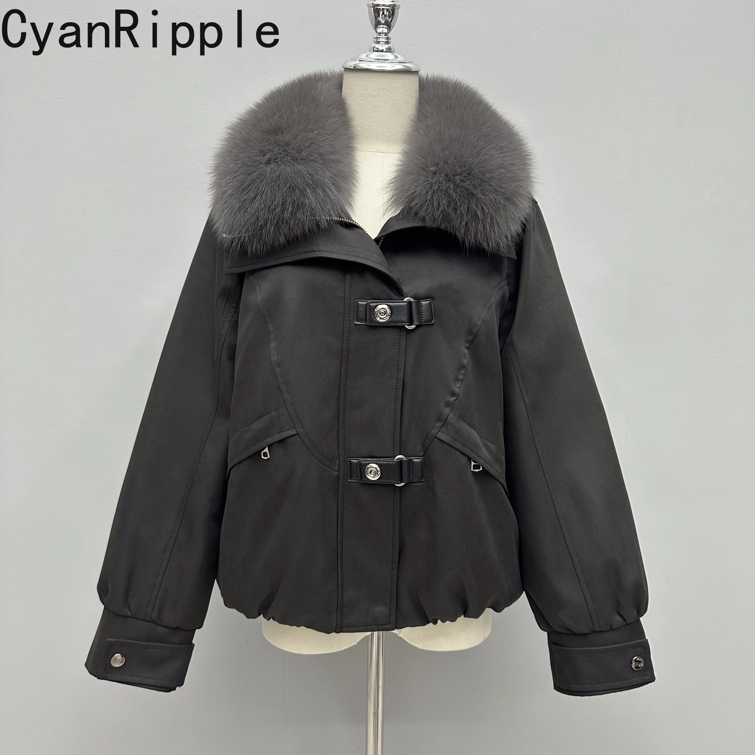 Korea Fashion Female Short Down Jacket All-match Luxury Detachable Fox Fur Turn-down Collar Warm Parkas Women Goose Down Coat