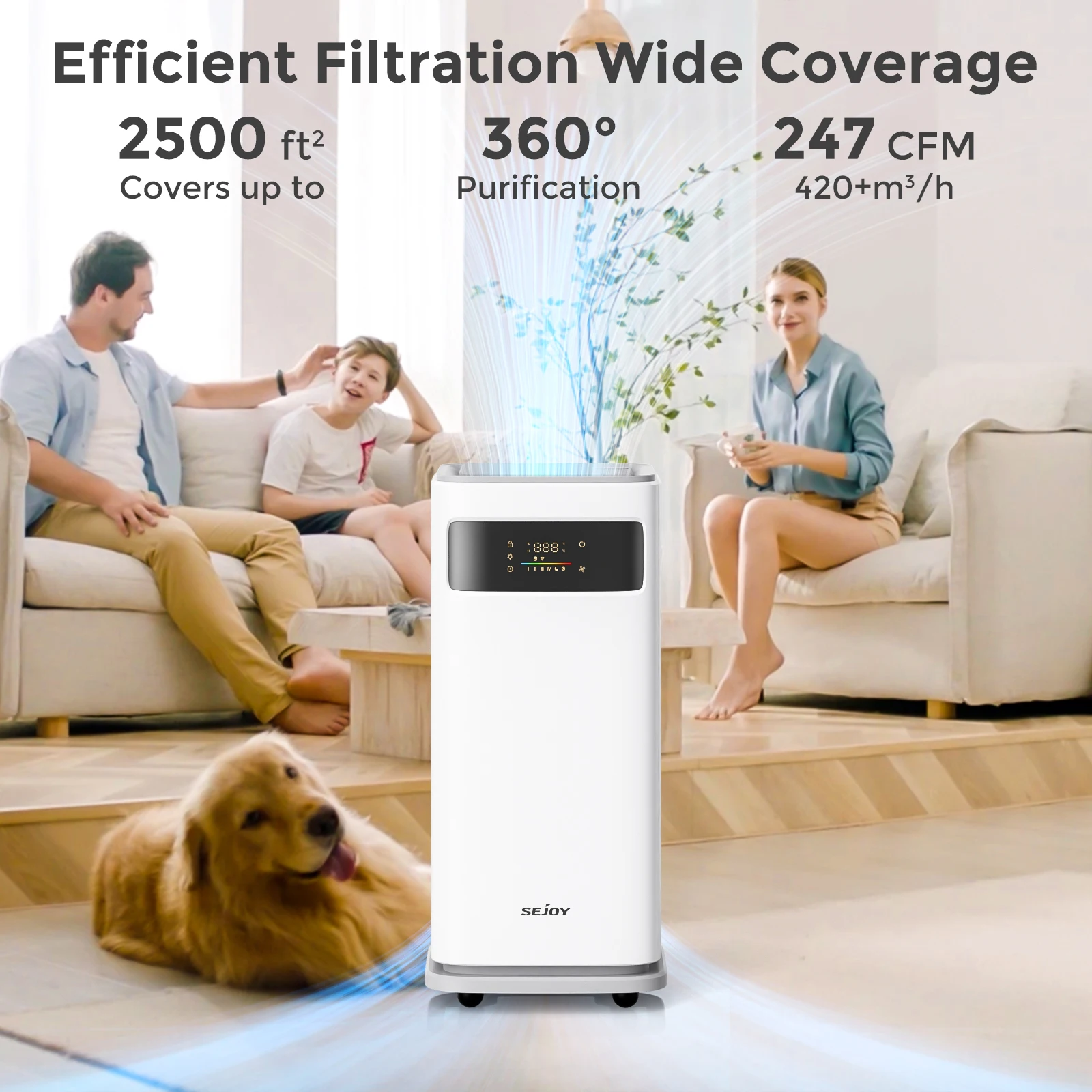 Sejoy Air Purifier for Homes for Home Allergies and Pets Hair, Smokers in Bedroom, H13 True HEPA Filter