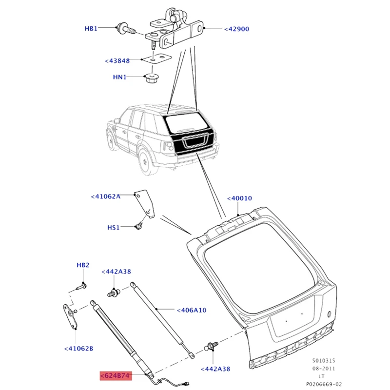 LR062078 Electric Tailgate Bracket Rod LR051443 For Land Rover Range Rover Sport 2010-2013 Rear LR029900