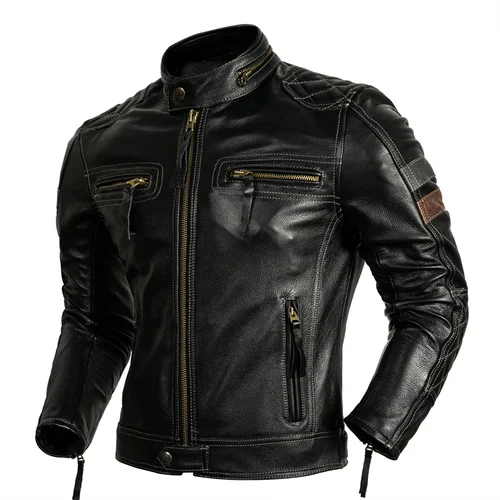 Protective Rider Clothing Natural Cow Leather Jacket Men Motor