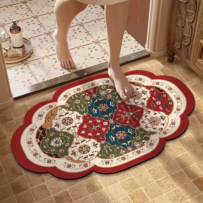 American retro bathroom diatom mud floor mat, bathroom door water-absorbing quick-drying foot mat, bathroom non-slip mat carpet