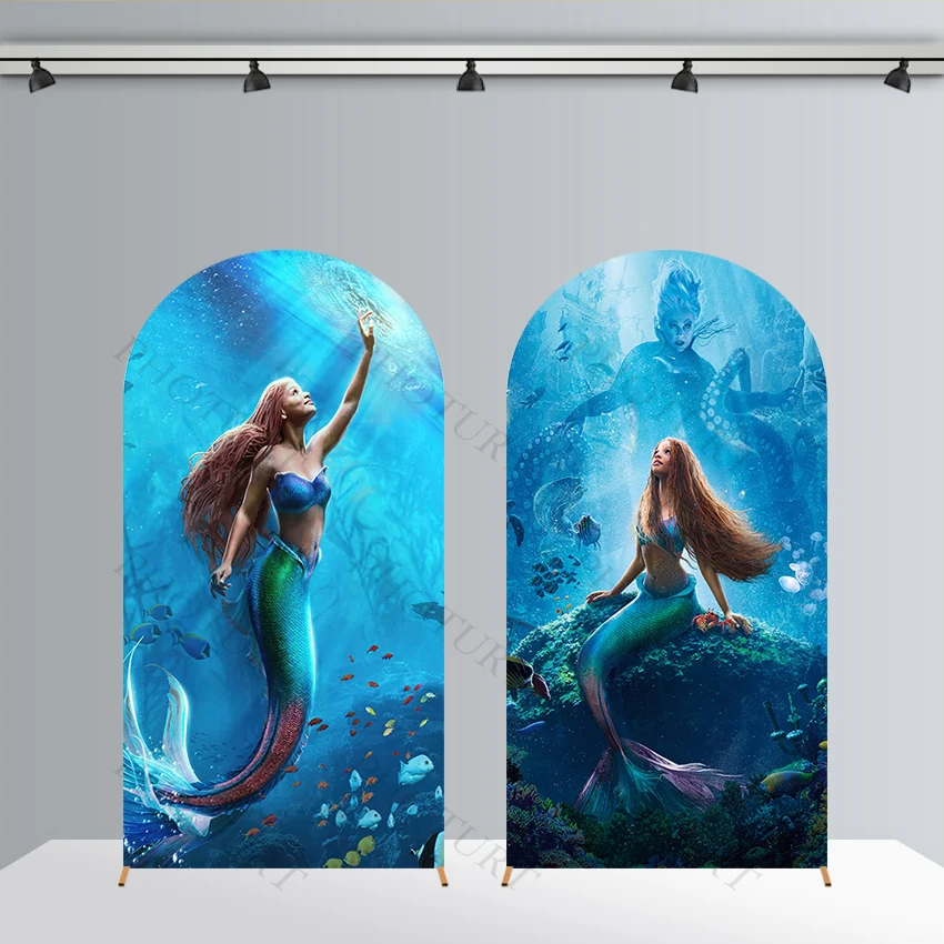 Arch Disney Little Mermaid Ariel Background Girl Birthday Party Backdrop Double Side Polyester Arch Banner Photography Props