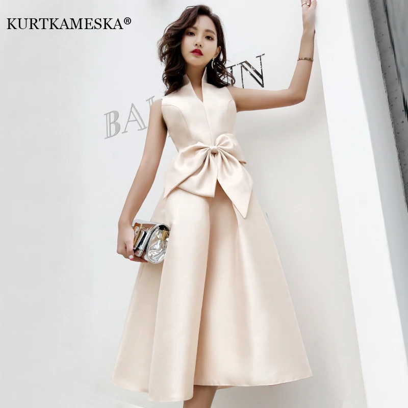 Champagne Satin Formal Evening Long Dresses for Women Summer 2023 Elegant Sexy V Neck Graduation Birthday Party Midi vestidos