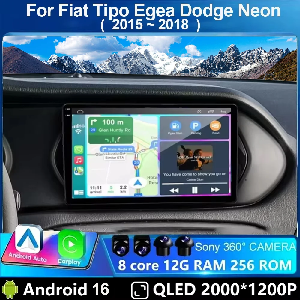 Car Radio Android 16 For Fiat Tipo Egea Dodge Neon 2015 - 2018 Navigation Screen Touch  Stereo Head Unit  Cam Multimedia Play