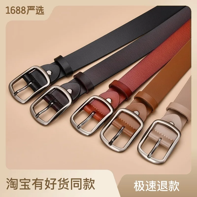 

Newtwo-layer Leather Women's Needle Buckle Waist Belt Casual and Versatile Vintage Leather Belt Japanese Style Buckle Jeans Belt