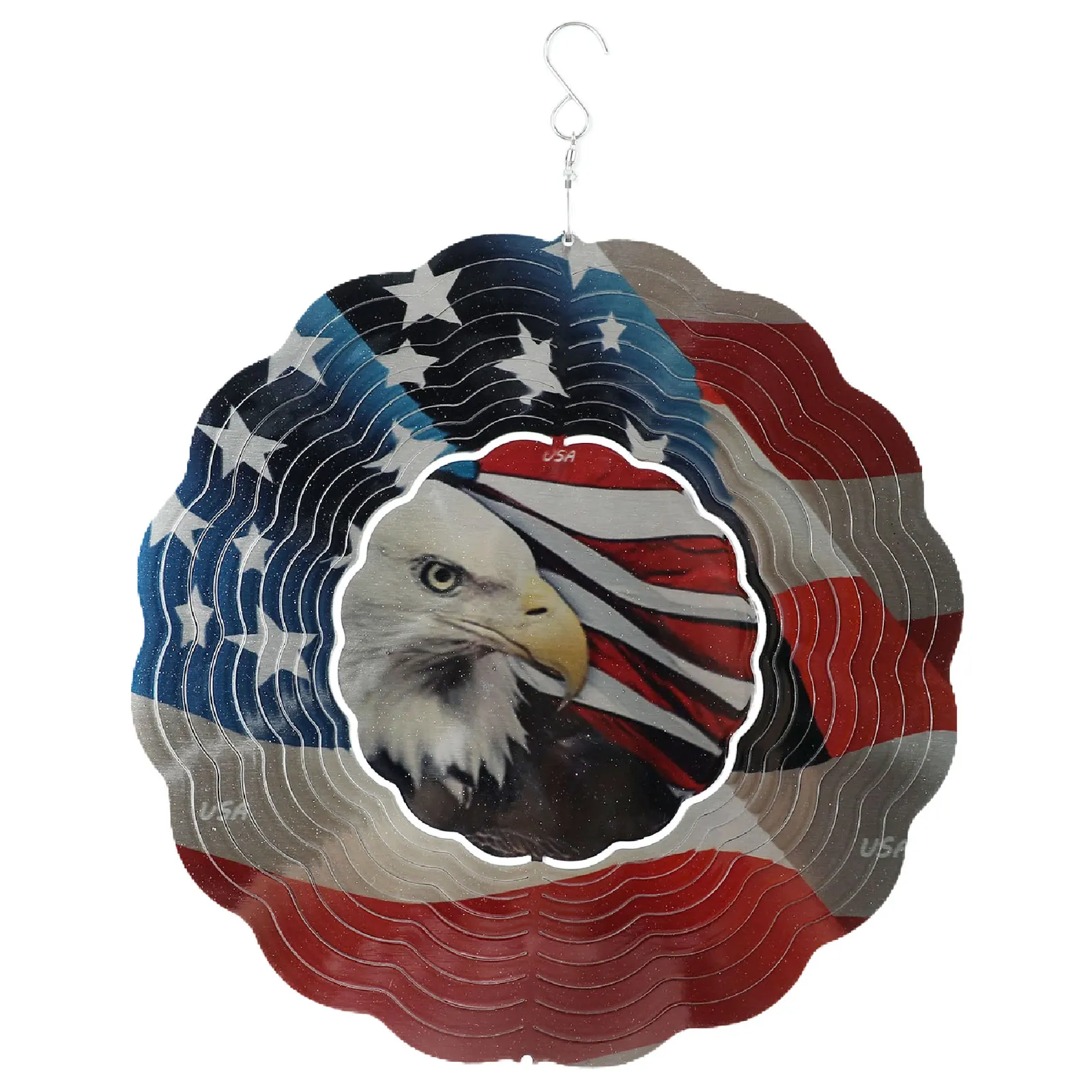 

Patriotic Eagle Wind Chimes with Red White and Blue Star Stripe Print - Festive Hanging Decor for Home and Shops