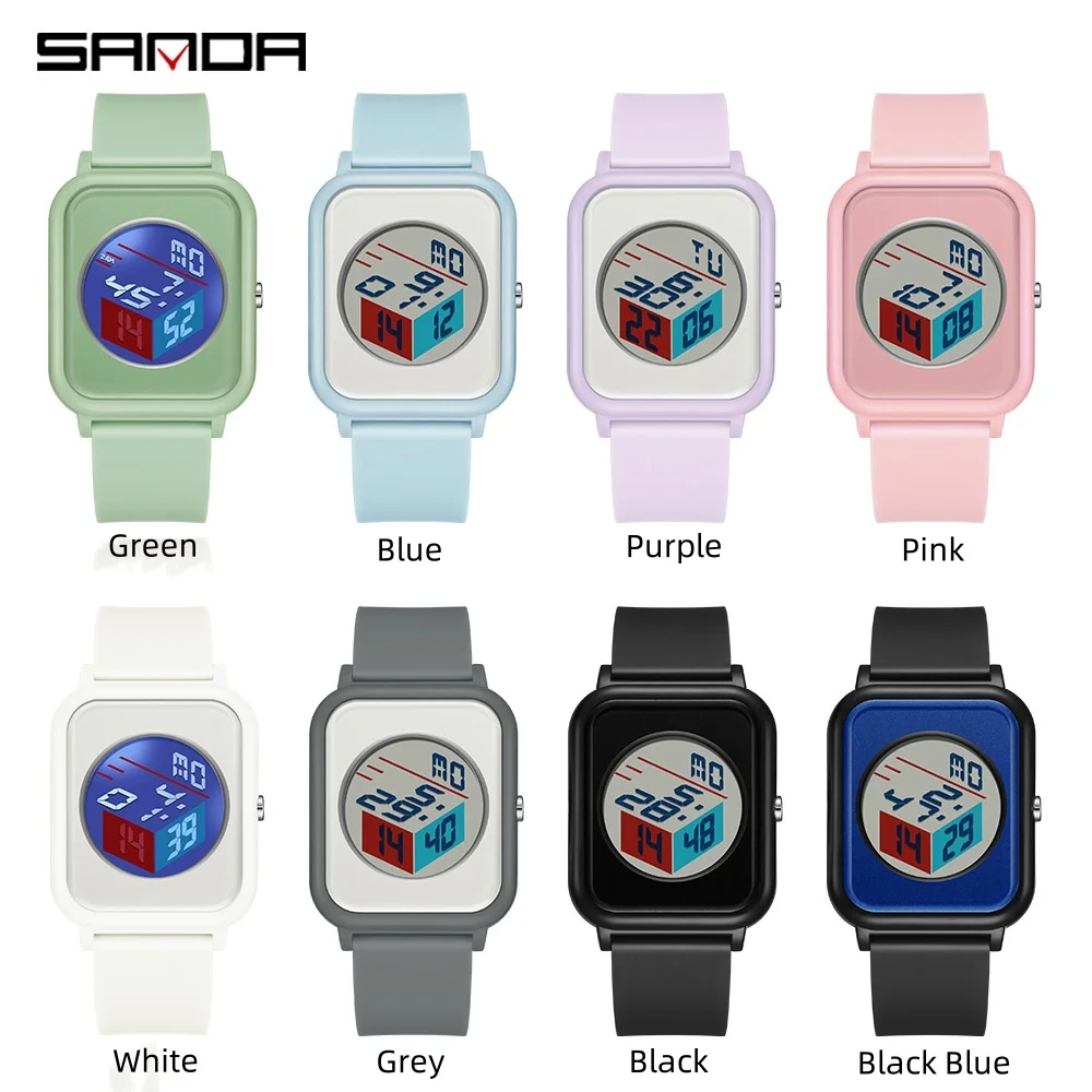 SANDA 6134 Student Electronic Watch Creative Unique Outdoors Luminous Chronograph Silicone Strap Wrist Watches for Boy Girl Gift