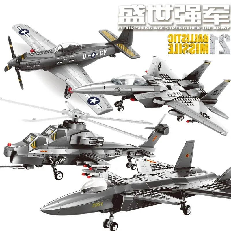 Building Blocks Aircraft Series J-20 J-15 Fighter Military Boys Assembling Toys DIY Model PuzzleToy Boy Birthday Gift