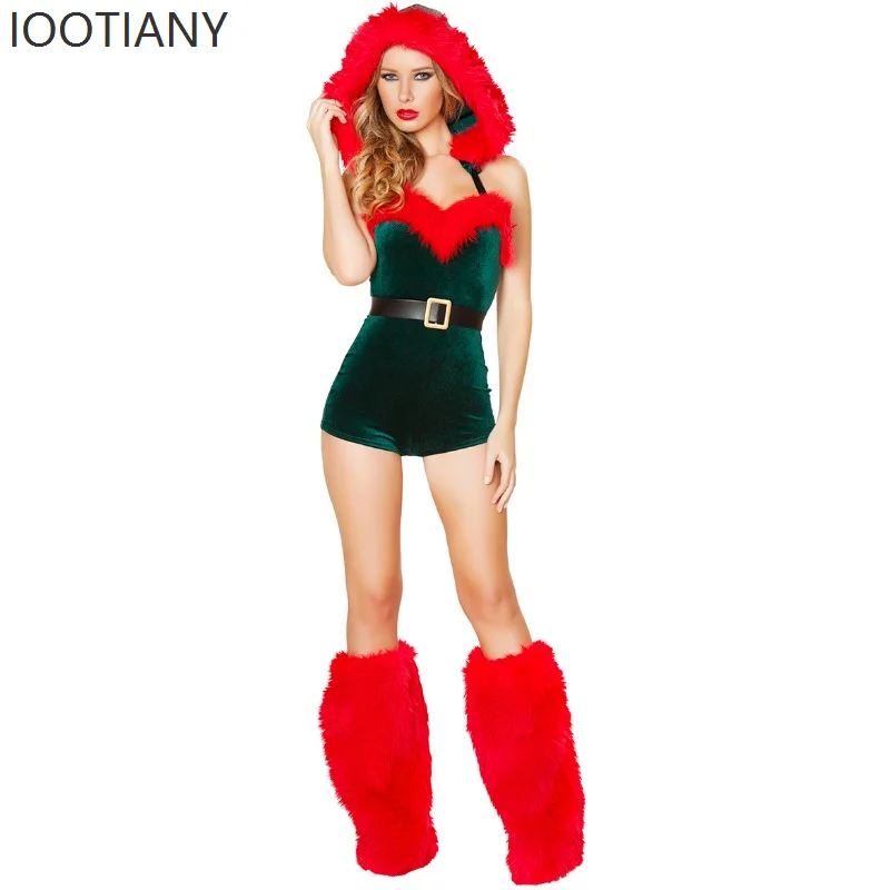 

IOOTIANY Sexy Women's Green Christmas Bodysuit Christmas New Year Party Performance Clothes Stage Show Role Play Costume 2025