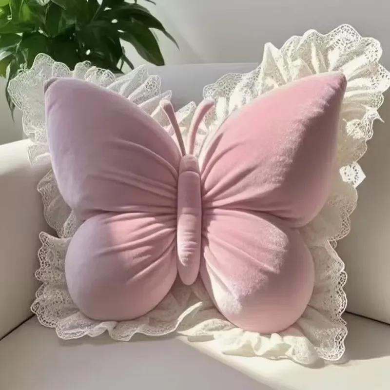 

【CHIMU HOME】 New Princess Soft Woven Office Pillow for Modern Lace Bow European Style Bedroom Sofa Cushion Bedside Decoration