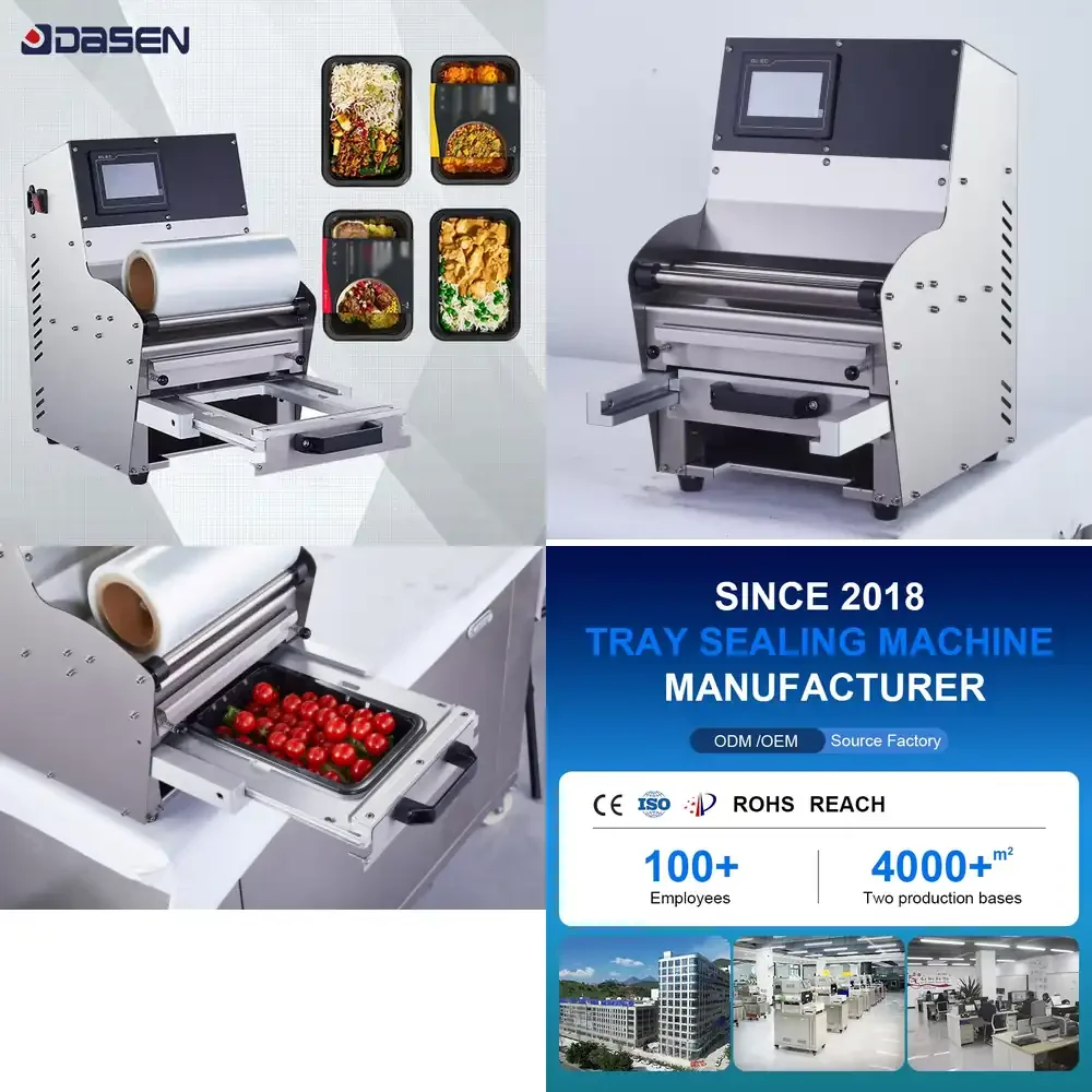 

DASEN Electric Desktop Meal Box Lunch Food Container Foil Paper Multiple-Molds Tray Sealing Machine for Pre-Food Case Film