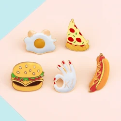 Cute Food Brooch Enamel Pins French fries Egg Burgers Pizza icon badge jacket Backpack Lapel Metal Pin Kids Female Jewelry Gift